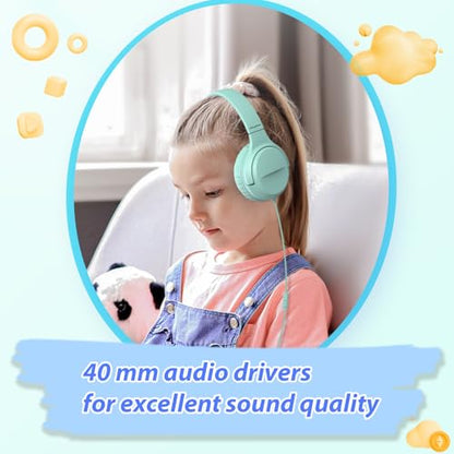 Wired Headphones with Mic, Type C Headphones, Volume Control Type-C, On-Ear with Wire for Laptop、Phone, Wired Headphone Over Ear (Green+Pink)