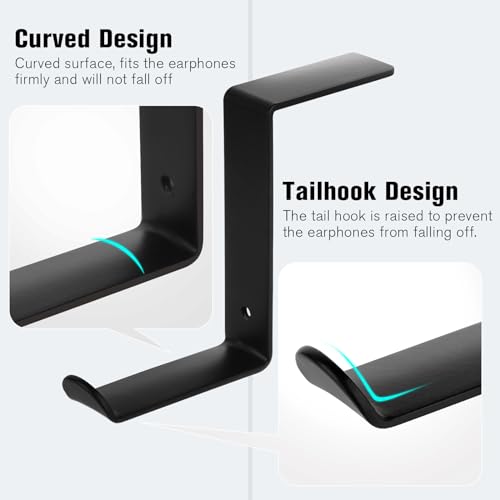 Headphone Holder for Monitor,Premium Metal Headsets Stand,Headphone Hanger | Sticky Hooks Hold 10Lbs, Headset Mount for Screen Side, for Airpods Max and all Headphone, Black