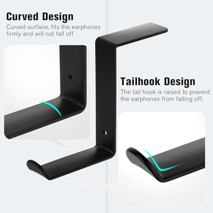 Headphone Holder for Monitor,Premium Metal Headsets Stand,Headphone Hanger | Sticky Hooks Hold 10Lbs, Headset Mount for Screen Side, for Airpods Max and all Headphone, Black