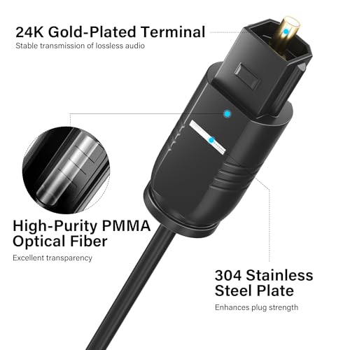 Adoreen Ultra-Thin Slim Digital Optical Audio Cable 12FT, Fiber Optic SPDIF Toslink Cord Gold-Plated High-Speed Flexible & Durable for TV Soundbar Home Theater Game Console PS4 Xbox Samsung +Ties - size: 12FT