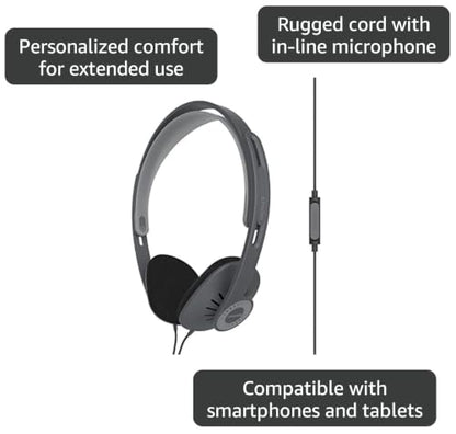 Koss KPH30i Retro Style On-Ear Headphones, Grey, Microphone, Wired | In-Line Microphone and Touch Remote Control, D-Profile Design, 3.5mm Jack - color: Dark Grey