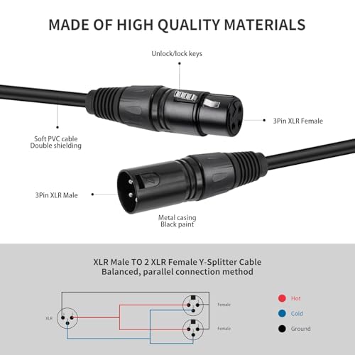 2 Pack XLR Splitter Cable,1 Maleto 2 Female, 5FT Stereo Mic to L&R Audio Y-Splitter Cable - color: 5FT-2PACK, size: XLR 1 Male to 2 Female