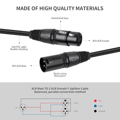 2 Pack XLR Splitter Cable,1 Maleto 2 Female, 5FT Stereo Mic to L&R Audio Y-Splitter Cable - color: 5FT-2PACK, size: XLR 1 Male to 2 Female
