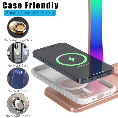 Headphone Stand with Wireless Charger,Gaming Headset stand with RGB Light Mode,For Airpod Max Stand Compatible with Airpod Pro/3/2,For iPhone 17/16/15/14/13/12/11,Gifts for Gamers & Music Lover (Gold) - color: Gold