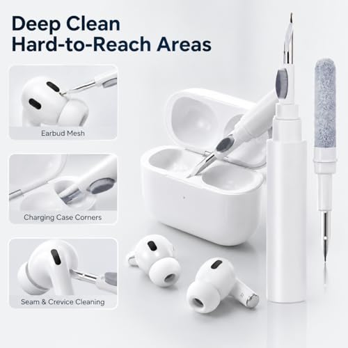 White Multi-Functional Earbud Cleaning Pen Kit, Wireless Earphone Cleaner Tool with Storage Case, Fluff Brush & Metal Pick for Bluetooth Earbuds Charging Case, Phone Port Camera Lens Cleaning Tool - color: White