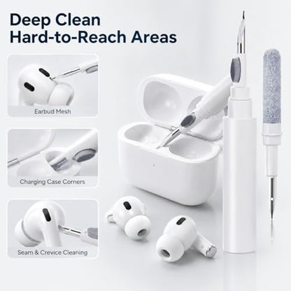 White Multi-Functional Earbud Cleaning Pen Kit, Wireless Earphone Cleaner Tool with Storage Case, Fluff Brush & Metal Pick for Bluetooth Earbuds Charging Case, Phone Port Camera Lens Cleaning Tool - color: White