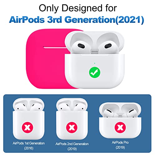 Compatible with AirPods 3 Case, Protective Silicone Cover for AirPods 3rd Generation Case 2021, Wireless Charging - Hot Pink - color: C-Hot Pink