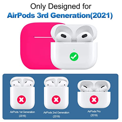 Compatible with AirPods 3 Case, Protective Silicone Cover for AirPods 3rd Generation Case 2021, Wireless Charging - Hot Pink - color: C-Hot Pink