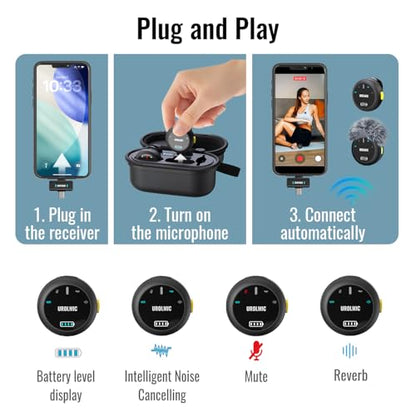 Wireless Lavalier Microphone for iPhone and Android | Leather charging case with integrated charging, 40H battery life, 55M transmission and noise reduction for vlog and streaming