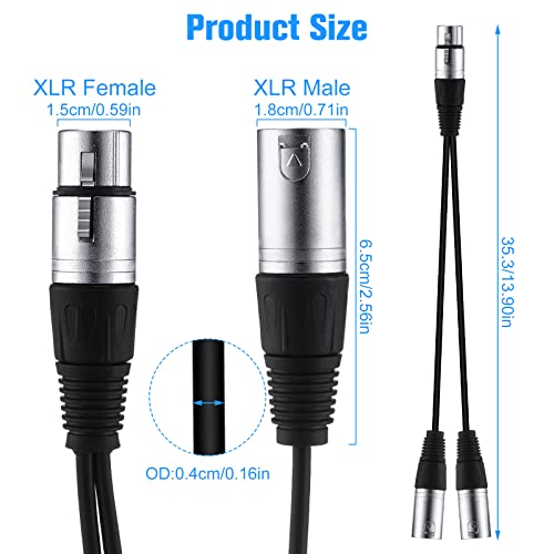 Kigeli XLR Y Splitter Cable 1 Female to 2 Male Patch Cable Balanced Microphone Cord Audio Adaptor for Speaker Stereo Mic to L and R Audio Track, 1 Foot(10 Pcs)