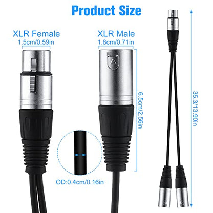 Kigeli XLR Y Splitter Cable 1 Female to 2 Male Patch Cable Balanced Microphone Cord Audio Adaptor for Speaker Stereo Mic to L and R Audio Track, 1 Foot(10 Pcs)