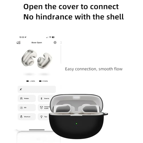 [3 in 1] TSVSXS Silicone Case Compatible with Bose Ultra Open Earbuds, Soft Protective Cover for Bose Open Ear Wireless Earbuds with Cleaning Kit Keychain - color: Black