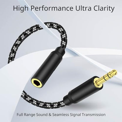 TNP 3.5mm Headphone Extension Cable, 6-Inch Male to Female AUX, Black | Short 3-Pole Trs Audio Jack Extender Reaches Recessed Phone-Case Ports; Gold-Plated Connectors and Copper Conductors - size: 6 INCH