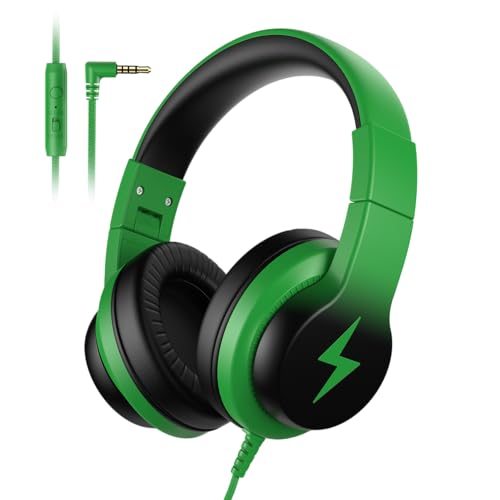 Candy Bila Wired Kids Headphones for School, Over-Ear for Boys Girls | Volume Limiter 85/94dB, HD Stereo Sound, Microphone and Wired Control,Foldable Design, Black and Green - color: Black and Green