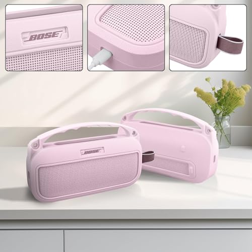 co2CREA Hard and Silicone Travel Case for Bose SoundLink Flex 2/1,Pink | 2nd Gen Compatibility, Dual-Layer Protection, EVA Hard Shell, Silicone Cover, Adjustable Shoulder Strap, Aluminum Carabiner - color: Pink Case
