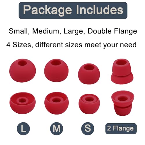 Replacement Eartips Compatible with Powerbeats 3 Powerbeats 2/1, 4 Pairs Replacement Earbuds Silicone Ear Tips Eargels Set - Small, Medium, Large and Double Flange (red) - color: red