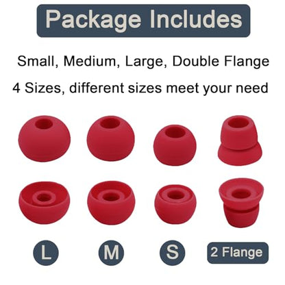 Replacement Eartips Compatible with Powerbeats 3 Powerbeats 2/1, 4 Pairs Replacement Earbuds Silicone Ear Tips Eargels Set - Small, Medium, Large and Double Flange (red) - color: red