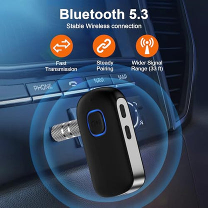 Car Bluetooth Receiver 3.5mm AUX for iPhone 17e 17 Pro Max/16 Plus Pro 15 | Bluetooth Car Adapter Portable, Wireless Audio Receiver for Home Stereo/Wired Headphones,Hands-Free Call,16H Battery Life