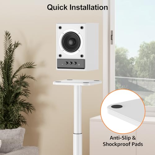Speaker Stands Pair, 28"-37.4" Height Adjustable, Max 22 lbs, Glass Base | Surround Sound Speaker Stand with Cable Management, Universal Floor Stand for Bookshelf Satellite Studio Large Speaker, White - size: Universal White