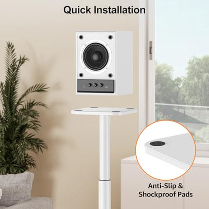Speaker Stands Pair, 28"-37.4" Height Adjustable, Max 22 lbs, Glass Base | Surround Sound Speaker Stand with Cable Management, Universal Floor Stand for Bookshelf Satellite Studio Large Speaker, White - size: Universal White