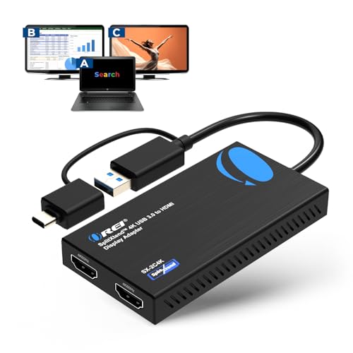 OREI SplitExtend 4K HDMI Splitter Extended Display for Dual Monitor - Multi-Monitor Display 3 Separate Screens - USB A & USB-C Adapter to HDMI 2.0, 4K@60hz, DisplayLink Driver MacOS, Windows | Multi-Monitor Display 3 Separate Screens - USB A & USB-C Adapt
