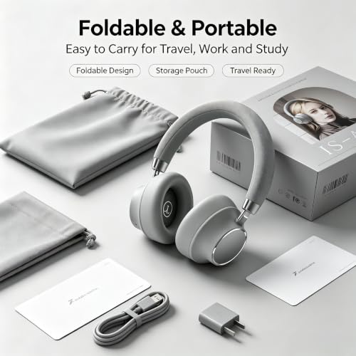 Active Noise Cancelling Headphones, Bluetooth 5.3 Over Ear Wireless Headphones with 40mm HiFi Drivers, CVC8.0 Mic, 50H Playtime, Protein Leather Comfort Earpads for Travel, Office and Commute - color: Grey