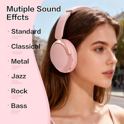 B8 Bluetooth Headphones Over Ear, 6 EQ Music Modes and 50H Playtime Deep Bass Wireless Headphones with Mic, Lightweight Folding HiFi Stereo Headset for iPad/Travel/Tablet/PC/Home Pink - color: Pink