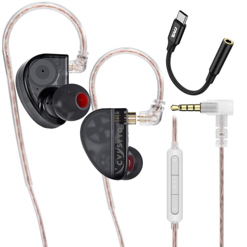 2DD+1BA HiFi IEM with 3.5mm+USB C,Wired Gaming Earbuds,in Ear Monitor Headphones,Noise Isolating,Deep Bass/Rich Mids/Clear Highs Earphone for Apple iPhone/IPad/Mac/PC/Laptop/Xbox/PS5/Switch(with Mic) - color: Light Black-1