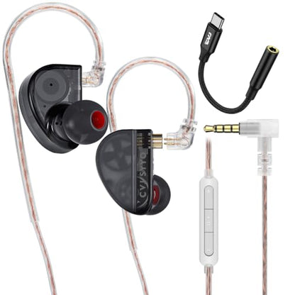 2DD+1BA HiFi IEM with 3.5mm+USB C,Wired Gaming Earbuds,in Ear Monitor Headphones,Noise Isolating,Deep Bass/Rich Mids/Clear Highs Earphone for Apple iPhone/IPad/Mac/PC/Laptop/Xbox/PS5/Switch(with Mic) - color: Light Black-1