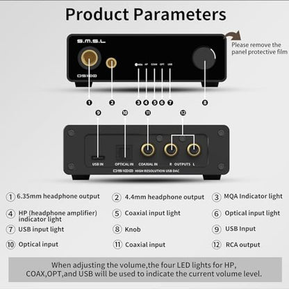 SMSL DS100 MQA CD DAC Headphone Amplifier CS43131 Chip Stereo Audio DAC | 6.35mm & Balanced 4.4mm Headphone USB Optical Coaxial XU316 768kHz/32Bit DSD256 Desktop DAC for PC/Speaker/phoneHome Audio