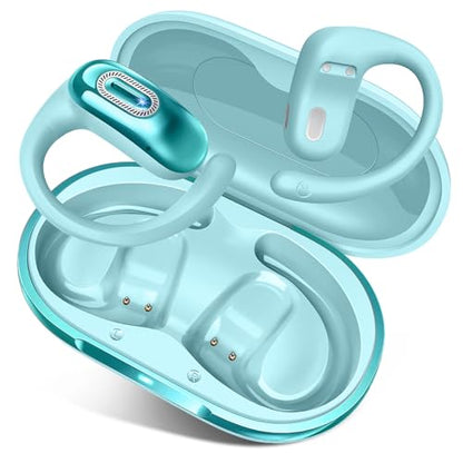 Open Ear Headphones, NEW Over Ear Earbuds with 4 ENC Noise-Canceling Mic | Ultra-Comfort Bone Conduction Earbuds, BT5.4, 50H HD Stereo, IPX7 Waterproof, Ergonomic Earhooks,Sports Ear Buds for Running - color: Sky blue