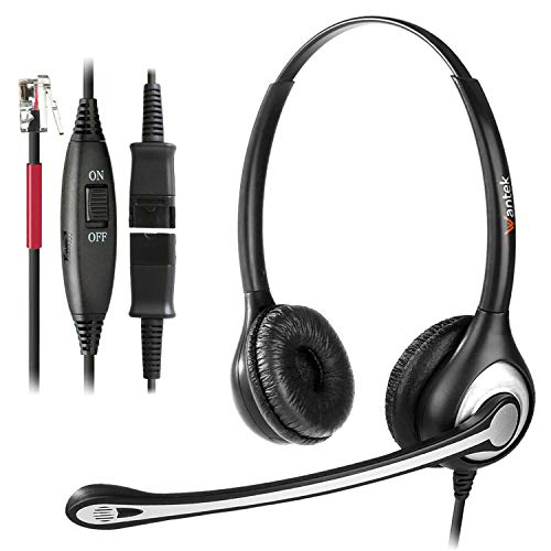 Wantek RJ9 Telephone Headset Dual with Noise Cancelling Mic, Quick Disconnect, Work for Yealink T42G T46G T48G T21P T41P Avaya 1608 9608 9611G 9650 Grandstream Cisco Snom Panasonic KXT Phones(602QY1)