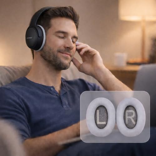 Replacement Ear Pads for Bose QC35 and QC35 II | Soft Protein Leather Ear Cushions with Noise Isolation, Memory Foam, Extra Durability - color: Silver