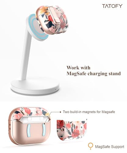 TATOFY for AirPods Pro 2nd Generation Case with Lock Carabiner Cleaner, Slim AirPod Pro 1st & 2nd Hard Case Cover, Compatible with MagSafe (Water Pink) - color: Water Pink, size: AirPods Pro 1st & 2nd Gen
