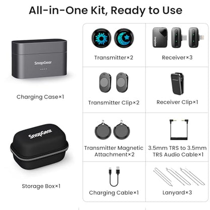 M2 (2TX + Charging Case), Magnetic Wireless Lavalier Microphone - style: M2