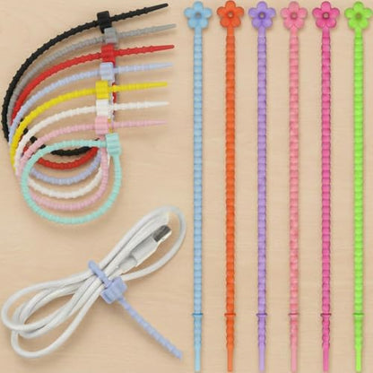 20-Pack Flower Silicone Zip Ties, Reusable Self-Locking Straps - color: 20pcs- Flower Cable Ties