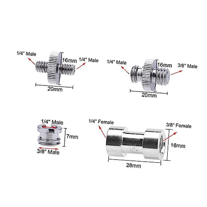 20pcs Metal 1/4 to 3/8 Screw Adapter Set for Camera and Tripod Threaded Converter Mount Silver Finish Compatible DSLR Microphones and Accessories