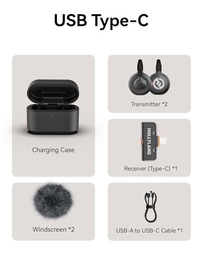 Hollyland Lark M2S Wireless Microphone with USB-C Plug for iPhone 15/16/17 and Android, Titanium Clip, Plug-and-Play, Noise Cancelling, 300m Range, 27H Battery Life for Vlogging, YouTube | 27H Battery Life for Vlogging, 300m Range, USB-C Plug for iPhone 1