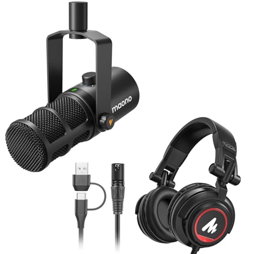 MAONO Dynamic Microphone with Headphones, USB/XLR Podcast PC Microphone with Software, EQ, Tap-to-Mute, Studio Mic for Broadcast, Recording, Streaming & Gaming, PD400X, MH501