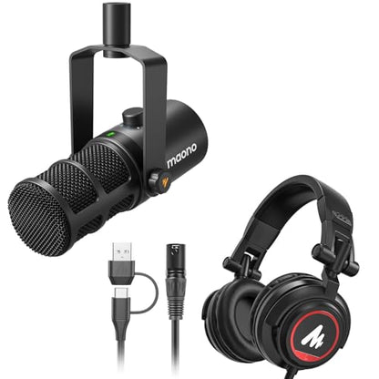 MAONO Dynamic Microphone with Headphones, USB/XLR Podcast PC Microphone with Software, EQ, Tap-to-Mute, Studio Mic for Broadcast, Recording, Streaming & Gaming, PD400X, MH501