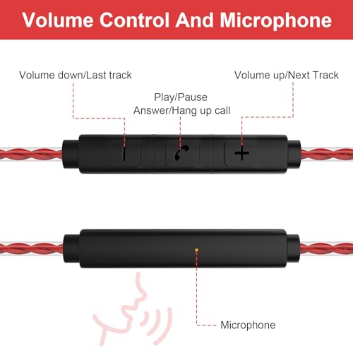 MMCX Cable with Mic Compatible with Shure SE215, SE215 Pro, SE315, SE425, SE535, SE846, AONIC 4, AONIC 5 Earphones for Calls, Voice Prompts, Volume/Playback Control on Apple & Android