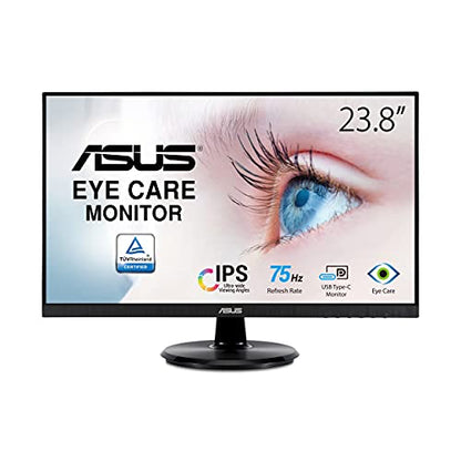 ASUS 23.8” 1080P Monitor (VA24DCP) - Full HD, IPS, 75Hz, USB-C 65W Power Delivery, Speakers, Adaptive-Sync/FreeSync, Low Blue Light, Flicker Free, VESA Mountable, Frameless, HDMI - style: 75Hz USB-C 65W