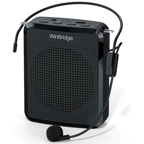 WinBridge 15W Voice Amplifier with Wired Headset Microphone for Teachers | Power-On Auto Sync,Dual Music + Voice Playback,Ideal for Teaching,Fitness, Tours & Public Speaking, Ultra-lightweight,WB008