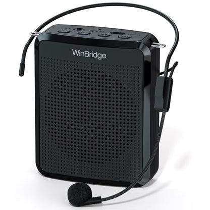 WinBridge 15W Voice Amplifier with Wired Headset Microphone for Teachers | Power-On Auto Sync,Dual Music + Voice Playback,Ideal for Teaching,Fitness, Tours & Public Speaking, Ultra-lightweight,WB008