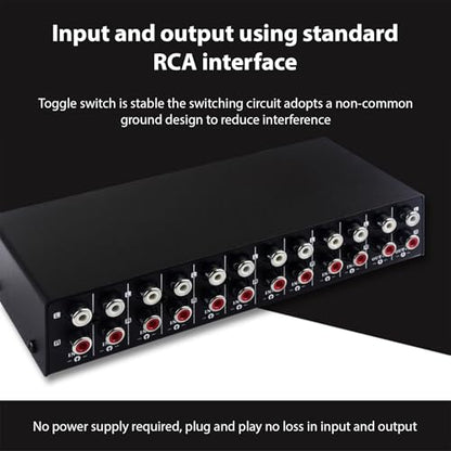 Av Switcher, Audio Video Selector 10 in 2 Out, Composite Box for TV, MP3 CD Player, Video Game with Plug and Play, No Power Needed,Smooth Switching,High Fidelity Sound Reproduction