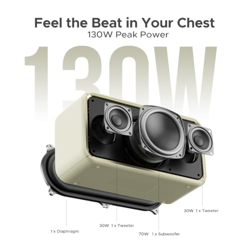 Field Rush Portable Speakers, 130W Peak Wireless Speaker with 2.1 Stereo Sound, Big Sound and Deep Bass, 28H Playtime Outdoor Speaker, IP67 Waterproof, TWS Pairing EQ Modes for Home/Party/Beach White - color: White