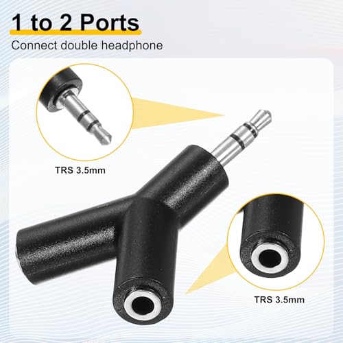 MECCANIXITY Headphone Splitter Adapter, 3.5mm Male to 2 Port Female Y Jack Aux Stereo Splitter for Phone Headset PS4 Switch Tablets, Black - color: Black