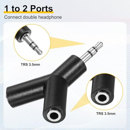MECCANIXITY Headphone Splitter Adapter, 3.5mm Male to 2 Port Female Y Jack Aux Stereo Splitter for Phone Headset PS4 Switch Tablets, Black - color: Black