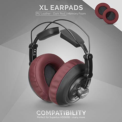 Brainwavz XL Large Replacement Memory Foam Earpads - Suitable for Many Other Large Over The Ear Headphones - Sennheiser, AKG, HifiMan, ATH, Philips, Fostex, Sony (Dark Red) - color: Dark Red