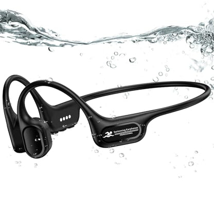 Full-Coverage Liquid Silicone Swimming Headphones,IP68 Waterproof Underwater Headphones, Bluetooth 6.0&MP3 with 32GB Memory Card,Soft/Skin-Comfortable Open Ear Bone Conduction Swim Earbuds(Black - color: Black